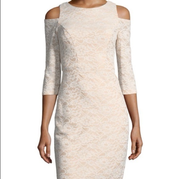 Eliza J | Ivory Floral Lace Overlay Cold Shoulder Wedding Cocktail Dress Size 6 - Picture 1 of 4